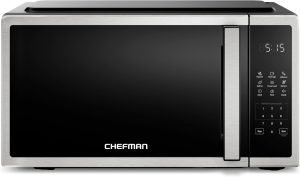 Chefman Compact Countertop Microwave Oven 0.7 Cu. Ft.. 700W with 10 Power Levels. 3 Cooking Presets with One-Touch Express Cook. 2 Defrost Settings. Child Safety Lock. & Mute Button ?C Stainless Steel