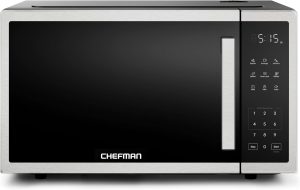 Chefman Countertop Microwave Oven 1.1 Cu. Ft.. 1000 Watts with 10 Power Levels. 3 Cooking Presets with One-Touch Express Cook. 2 Defrost Settings. Child Safety Lock. & Mute Button ?C Stainless Steel