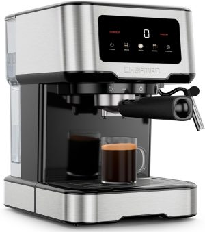 Chefman CraftBrew Espresso Machine. 15-Bar Pump Digital Espresso Maker w/Steam Wand for Latte & Cappuccino. Compact Espresso Coffee Machine w/ 1.5L Removable Water Reservoir - Stainless Steel
