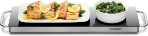 Chefman Long Electric Warming Plate Heating Element. Prep Food for Parties. Stainless Steel Frame & Tempered Glass Surface. Buffet at Home. for Trays & Dishes. Cool-Touch Handles. Black