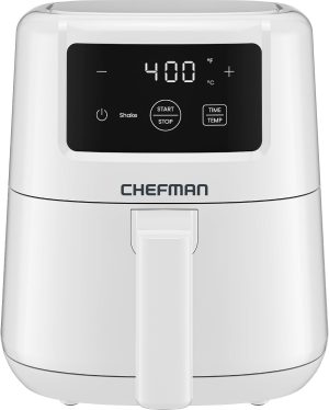 CHEFMAN 2 Qt Mini Air Fryer ?C Digital Space-Saving Compact Air Fryer with Nonstick and Dishwasher Safe Basket. Quick & Easy Meals in Minutes. Features Digital Timer and Shake Reminder ?C White