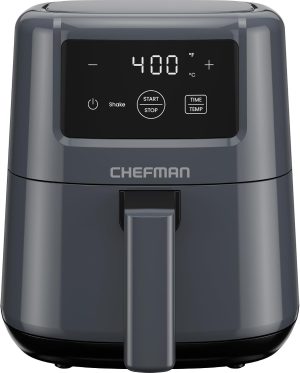 CHEFMAN 2 Qt Mini Air Fryer ?C Digital Space-Saving Compact Air Fryer with Nonstick and Dishwasher Safe Basket. Quick & Easy Meals in Minutes. Features Digital Timer and Shake Reminder ?C Grey