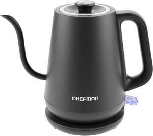 Chefman Gooseneck Electric Kettle. 0.8L Pour Over Tea Kettle for Coffee and Tea. One-Touch Operation. Boil-Dry Protection. Auto Shut-Off. Ultra-Fast Hot Water Boiler ?C Black