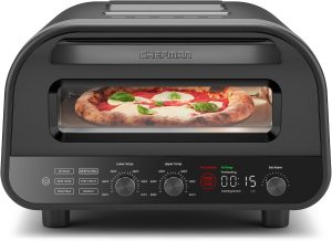 CHEFMAN Indoor Pizza Oven - Makes 12 Inch Pizzas in Minutes. Heats up to 800??F - Countertop Electric Pizza Maker with 5 Touchscreen Presets. Pizza Stone and Peel Included - Stainless Black