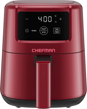 CHEFMAN 2 Qt Mini Air Fryer ?C Digital Space-Saving Compact Air Fryer with Nonstick and Dishwasher Safe Basket. Quick & Easy Meals in Minutes. Features Digital Timer and Shake Reminder ?C Red