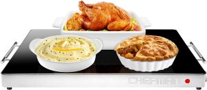 Chefman Electric Warming Tray with Adjustable Temperature Control. Perfect For Buffets. Restaurants. Parties. Events. and Home Dinners. Glass Top Extra Large 21 x 16 Surface Keeps Food Hot ?C Black