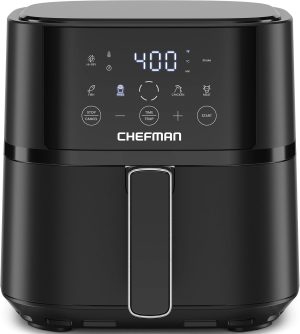 Chefman Air Fryer ?C 4 QT Compact Airfryer for Quick & Easy Meals in Minutes. Features Hi-Fry Technology for Extra Crisp. Touchscreen Controls with 4 Presets. Nonstick & Dishwasher Safe Basket - Black