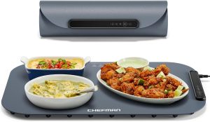 Chefman Roll n' Go Food Warming Mat. Electric Warming Tray for Buffets. Parties. Holidays. 3 Temperature Settings. Easy-Clean Silicone Mat. Roll Up Food Warmers w/Storage Bag - Grey