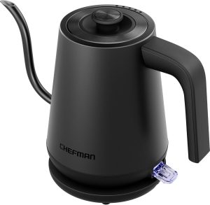 Chefman Gooseneck Electric Kettle. 0.8L Pour Over. Black | One-Touch Operation. Boil-Dry Protection. Auto Shut-Off. Ultra-Fast Hot Water Boiler. For Coffee and Tea