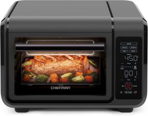 Chefman Air Fryer Toaster Oven Combo. Countertop Oven for Quick & Healthy Meals. Bake. Broil. Air Fry. Toast. and Bagel Functions. 450??F Max Temp. 4 Slice Toaster Oven Air Fryer Combo