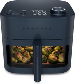 Chefman Crispinator Air Fryer 7-in-1 with 8 Qt Capacity. 450??F Max Temp & TurboFry Pro Technology for Fast. Even Results. Bake. Broil. Dehydrate. Viewing Window. Nonstick Ceramic-Coated Basket