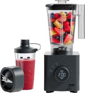 Chefman Obliterator 48 oz Countertop Blender for Smoothies. 1380W Motor to Crush Ice. Nuts. and Frozen Fruit with Stainless Steel Blade. Auto Blend Function. Includes 20 oz Travel Jar
