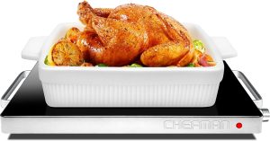 Chefman Compact Glasstop Warming Tray with Adjustable Temperature Control Perfect for Buffets. Restaurants. Parties. Events. Home Dinners and Travel. Mini 15x12 Inch Surface. Keeps Food Hot. Black