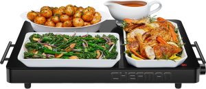 Chefman Electric Warming Tray with Adjustable Temperature Control. Perfect For Buffets. Restaurants. Parties. Events. and Home Dinners. Large 21 x 16 Glass-Top Surface Keeps Food Hot ?C Black