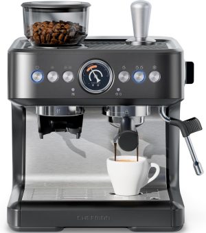 Chefman Crema Deluxe Espresso Machine with Double Boiler. Use Milk Frother and Brew Espresso Simultaneously. Professional Coffee Maker with Coffee Grinder and Steam Wand. 30 Grind Settings