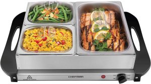 Chefman Electric Buffet Server + Warming Tray w/Adjustable Temperature & 3 Chafing Dishes. Hot Plate Perfect for Holidays. Catering. Parties. Events & Home Dinners. 14 x 14 Surface. Stainless Steel