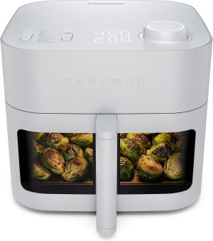 Chefman Crispinator Air Fryer 7-in-1 with 8 Qt Capacity. 450??F Max Temp & TurboFry Pro Technology for Fast. Even Results. Bake. Broil. Dehydrate. Viewing Window. Nonstick Ceramic-Coated Basket