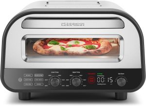 CHEFMAN Indoor Pizza Oven - Makes 12 Inch Pizzas in Minutes. Heats up to 800??F - Countertop Electric Pizza Maker with 5 Touchscreen Presets. Pizza Stone and Peel Included - Stainless Steel
