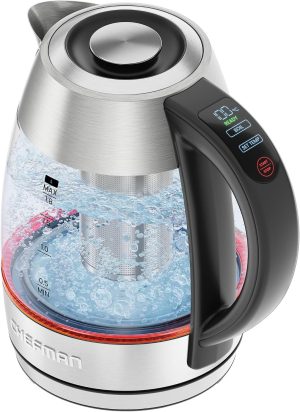 CHEFMAN Lightning High-Powered Electric Kettle. 1.8L 1750W. Rapid Boil 2 Cups in 2 Minutes. BPA Free Cordless Tea Kettle with Digital Temperature Control and 1-Hour Keep Hot ?C Stainless Steel