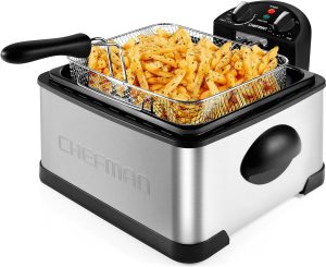 Chefman 4.5 Liter Deep Fryer w/Basket Strainer. XL Jumbo Size. Adjustable Temperature & Timer. Perfect for Fried Chicken. Shrimp. French Fries. Chips & More. Removable Oil-Container. Stainless Steel