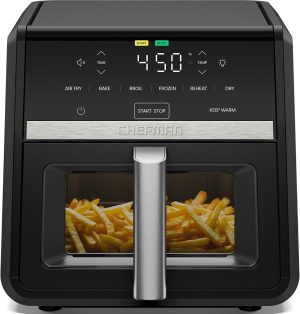 Chefman Air Fryer 9 Qt | TurboFry 7-in-1 High-Powered 450??F Cooking for Crispier and Even Results | XL Basket with Viewing Window | Air Fry. Bake. Broil. Reheat. Dehydrate. Defrost. Keep Warm