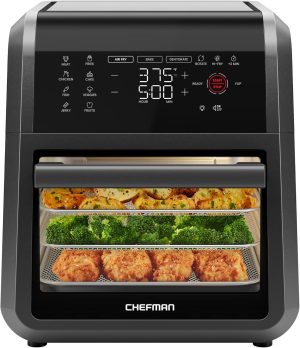 Chefman 12-Quart 5-in-1 Air Fryer Oven with Digital Timer. Touchscreen. and 12 Presets - Family Size Countertop Convection Oven. Dishwasher-Safe Parts